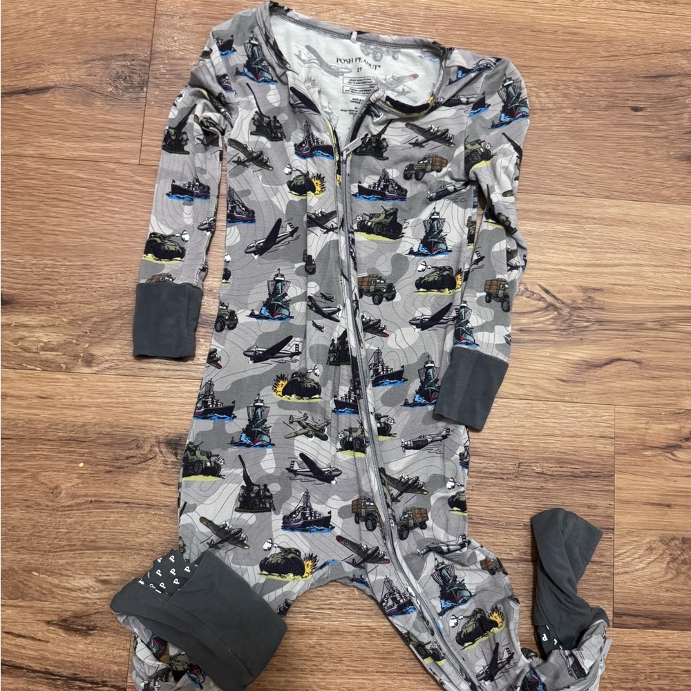 Posh Peanut Gray Airplane & Vehicle Print Footie